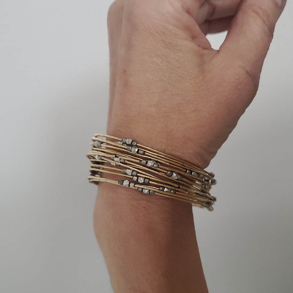 Artisan Gold Bangle Stacking Beaded Bracelet